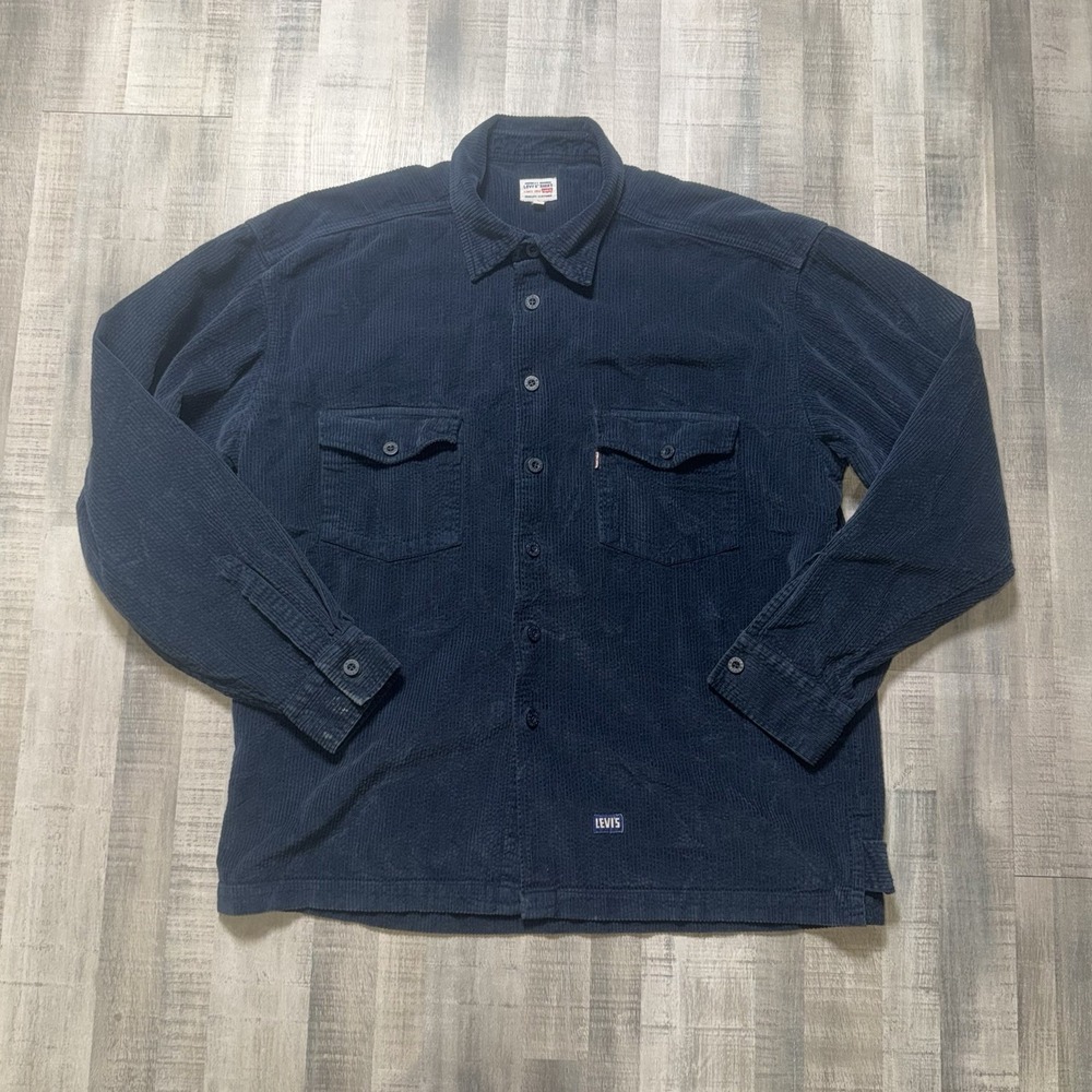 Vintage 90s Levis Corduroy Shirt Mens L White Tab Navy Blue Made In Portugal